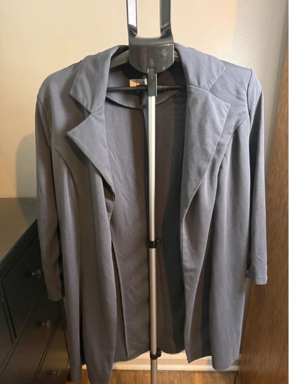 Found Women’s XL Gray Open Front Long Blazer Ruched 3/4 Sleeve